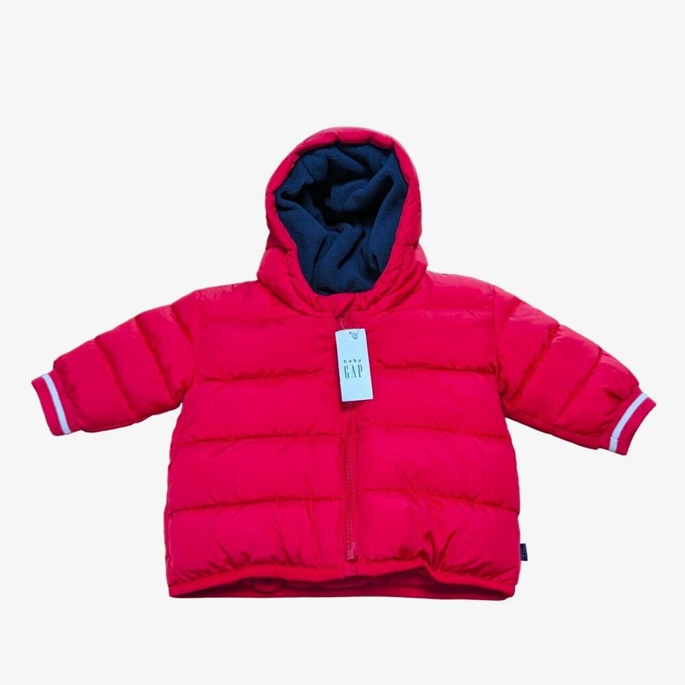 Baby GAP Puffer Jacket 0-6 Months ColdControl Hooded Fleece Lined Preppy Red